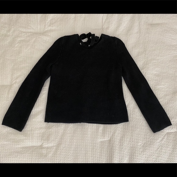 Black Sweater with Lace-Up Bow in Back - Picture 2 of 3